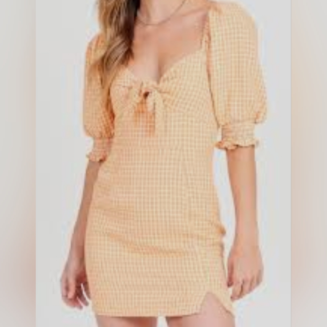B2g1 Altar'd State Peach Gingham Tie-Front Mini Dress